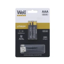 Acumulator AAA R3 Li-ion 10440 1.5V 400mAh 600mWh cu incarcare 5V USB-C 2buc/blister Well ACCU-10440/40C-BL2-WL