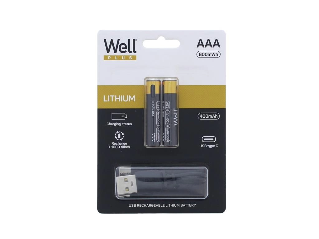 Acumulator AAA R3 Li-ion 10440 1.5V 400mAh 600mWh cu incarcare 5V USB-C 2buc/blister Well ACCU-10440/40C-BL2-WL