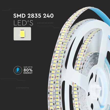 Banda LED SMD2835 12V 20W/m 240LED/m 2000lm/m 3000K IP20 5M V-tac SKU-212164 - imagine 4