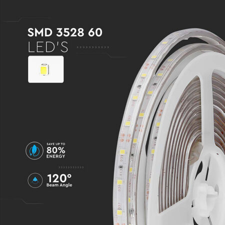 Banda LED SMD3528 12V 3.2W/m 60LED/m 420lm/m albastru IP65 5M V-tac SKU-212035 - imagine 4