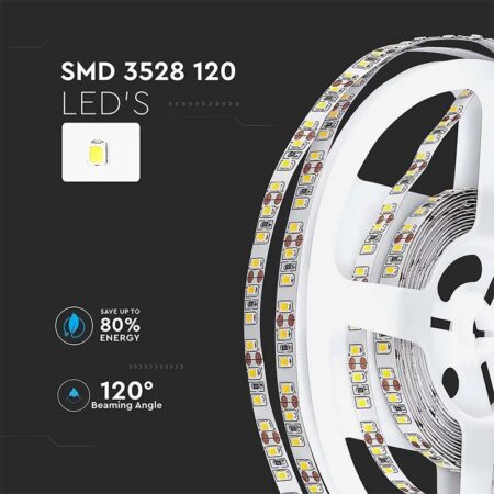 Banda LED SMD3528 12V 8W/m120LED/m 800lm/m 4000K IP20 5M V-tac SKU-212042 - imagine 3