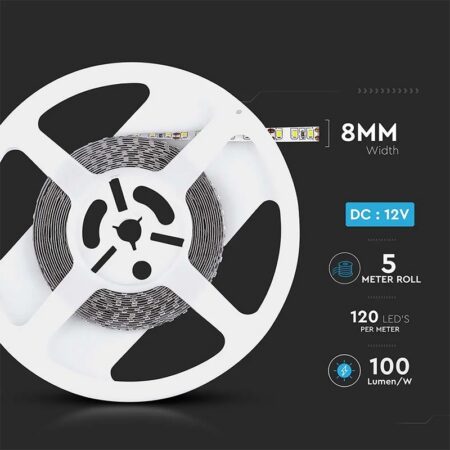 Banda LED SMD3528 12V 8W/m120LED/m 800lm/m 4000K IP20 5M V-tac SKU-212042 - imagine 7