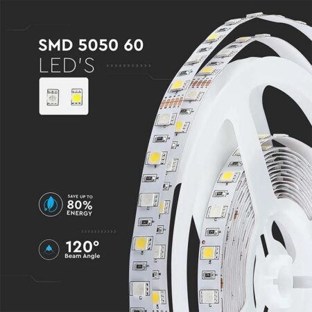 Banda LED SMD5050 60LED/m RGB +alb rece 6500K 12V IP20 5m V-TAC SKU-212159 - imagine 4