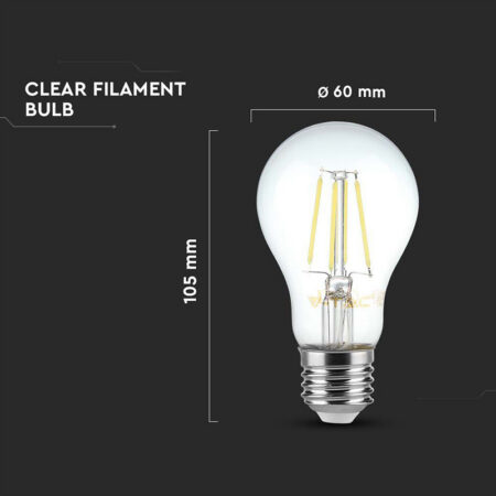 Bec A60 E27 FILAMENT LED 12W 1521lm 6500K alb rece V-tac SKU-217460 - imagine 3