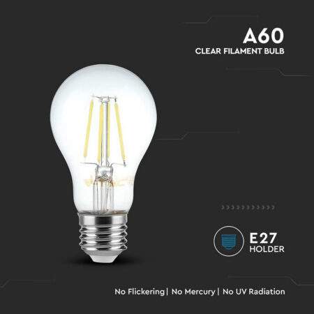 Bec A60 E27 FILAMENT LED 12W 1521lm 6500K alb rece V-tac SKU-217460 - imagine 4