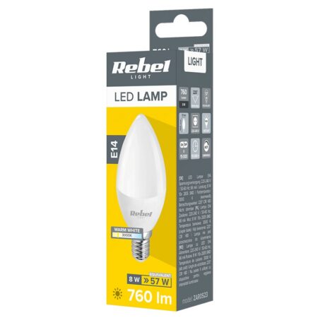 Bec LED E14 8W 760lm 3000K 230V REBEL ZAR0523 - imagine 2