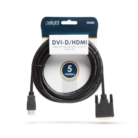 Cablu 24+1 DVI-D la HDMI 5m v2.0 10.2Gbps aurit Delight - imagine 2