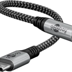 Cablu adaptor USB-C la mufa Jack 3.5 mm mama 15cm textil Goobay 74056