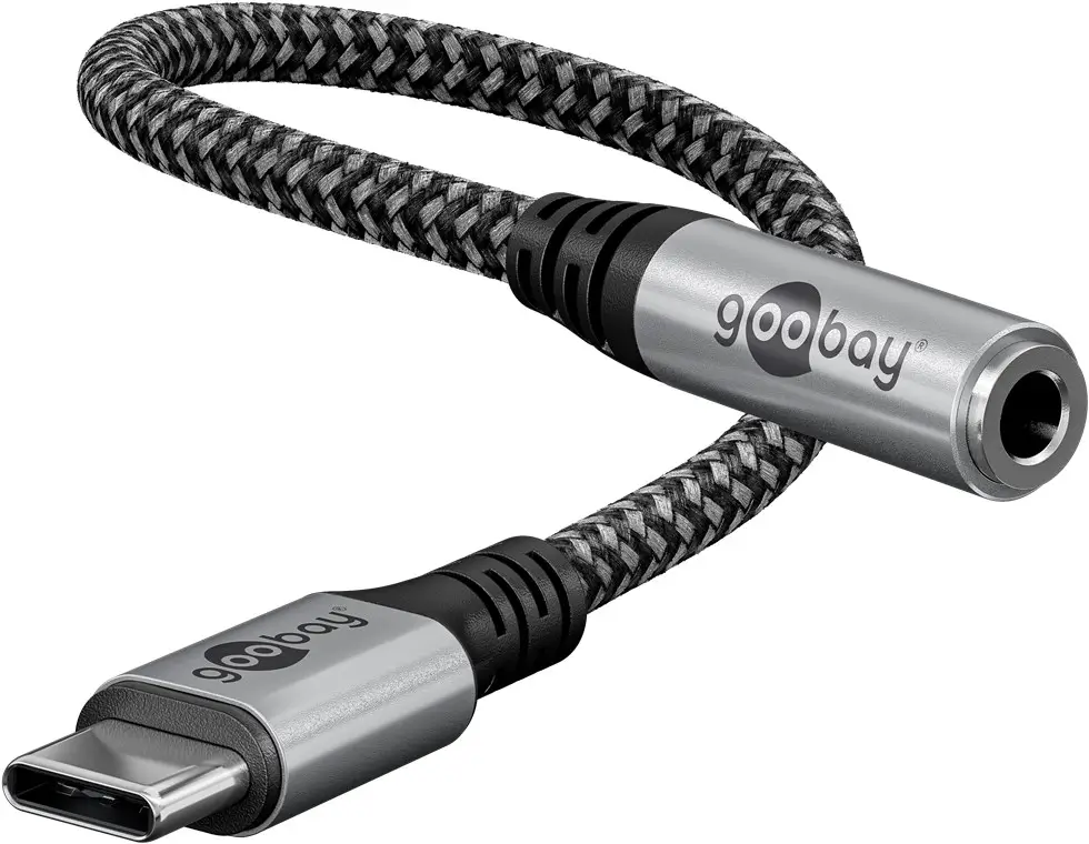 Cablu adaptor USB-C la mufa Jack 3.5 mm mama 15cm textil Goobay 74056