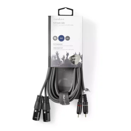 Cablu audio 2x XLR 3-Pini tata - 2x RCA tata 3m gri Nedis - imagine 3