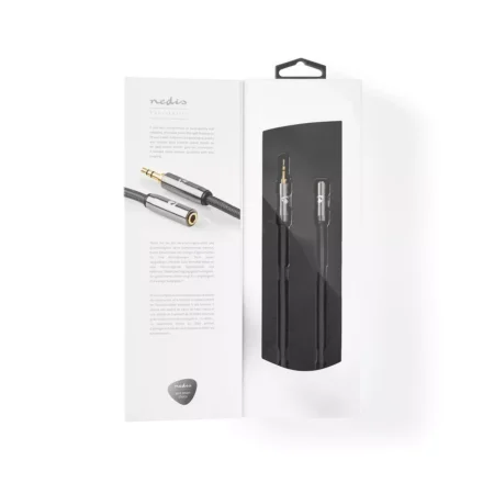 Cablu audio Jack stereo 3.5 mm tata - 3.5 mm mama Nedis 2m gri metal - imagine 3