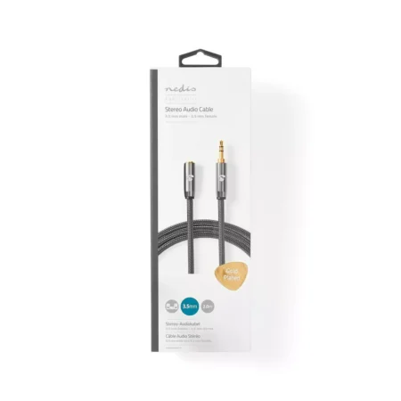 Cablu audio Jack stereo 3.5 mm tata - 3.5 mm mama Nedis 2m gri metal - imagine 4
