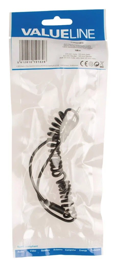 Cablu audio spiralat 3.5 mm tata - 3.5 mm tata 1m Valueline - imagine 2