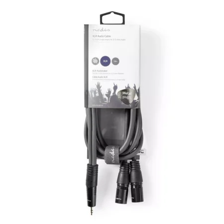 Cablu audio stereo 2x XLR 3-Pin tata - 3.5 mm Jack tata 1.5m gri Nedis - imagine 3
