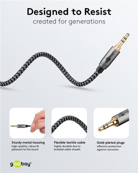 Cablu audio stereo AUX Jack 3.5 mm tata-tata 3m premium extrem de flexibil textil negru Goobay Plus 65275 - imagine 4
