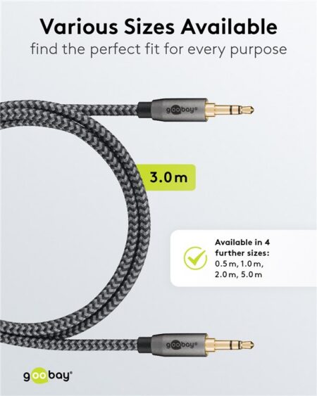 Cablu audio stereo AUX Jack 3.5 mm tata-tata 3m premium extrem de flexibil textil negru Goobay Plus 65275 - imagine 5
