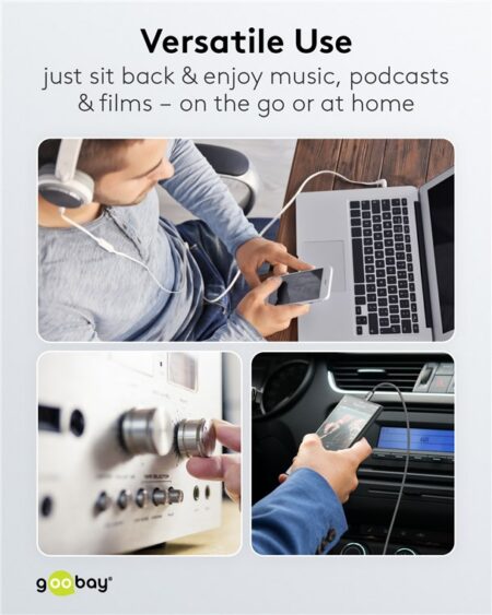 Cablu audio stereo AUX Jack 3.5 mm tata-tata 3m premium extrem de flexibil textil negru Goobay Plus 65275 - imagine 7
