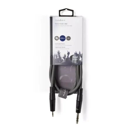 Cablu audio stereo Jack 6.35 mm Tata - 3.5 mm Tata 1.5m gri Nedis - imagine 3