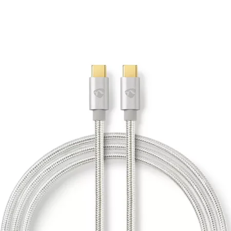 Cablu de alimentare si sincronizare USB type C 2.0 tata-tata 5A 100W aurit 2m argintiu Nedis - imagine 2