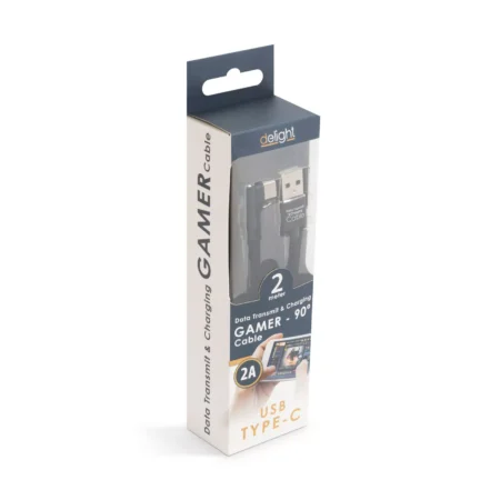 Cablu de date USB - USB Type C Gamer executie 90 negru 2m 2A Delight - imagine 3