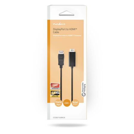 Cablu DisplayPort v1.2 tata - HDMI tata 4K 30Hz 2m negru Nedis CCGB37100BK20 - imagine 2