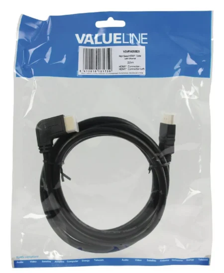 Cablu HDMI cu functie Ethernet 2m conectori drept si cotit 90 grade Valueline - imagine 2