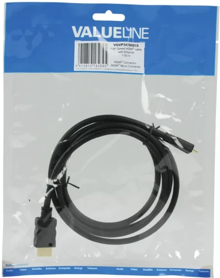 Cablu HDMI tata - micro HDMI HighSpeed Ethernet 1.5m VALUELINE - imagine 2