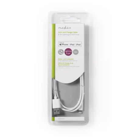 Cablu incarcator/date Apple Lightning 8-Pini - USB-A tata 1m 2.4A alb Nedis - imagine 3