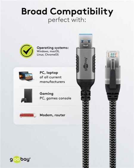 Cablu LAN Ethernet USB-A 3.0 la RJ45 1.5m CAT6 Gbit/s negru Goobay 70497 - imagine 8
