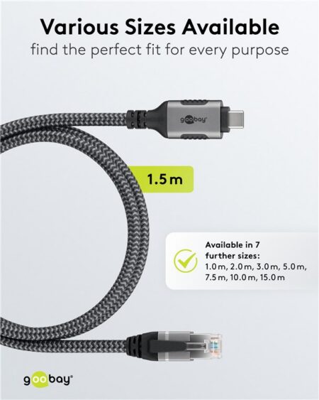 Cablu LAN Ethernet USB-C 3.1 la RJ45 1.5m Cat6 compatibil si pt. Apple Thunderbolt 3 negru Goobay 70697 - imagine 3