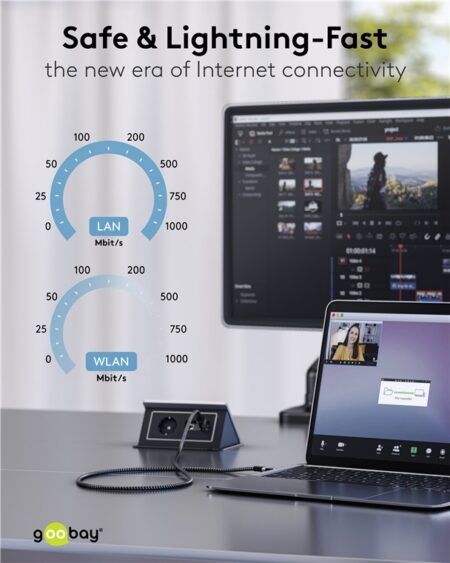Cablu LAN Ethernet USB-C 3.1 la RJ45 1.5m Cat6 compatibil si pt. Apple Thunderbolt 3 negru Goobay 70697 - imagine 5