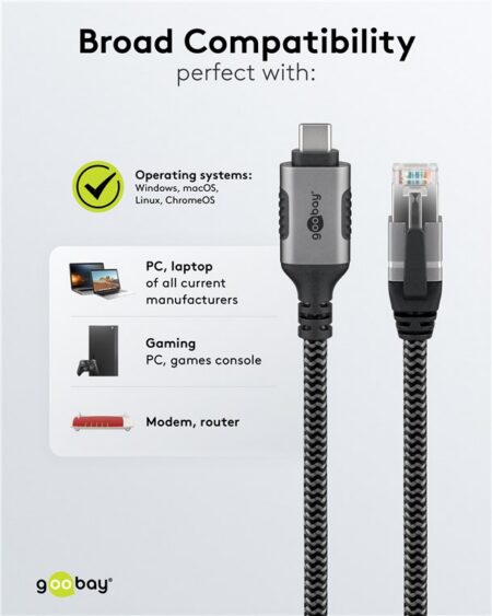 Cablu LAN Ethernet USB-C 3.1 la RJ45 1.5m Cat6 compatibil si pt. Apple Thunderbolt 3 negru Goobay 70697 - imagine 7
