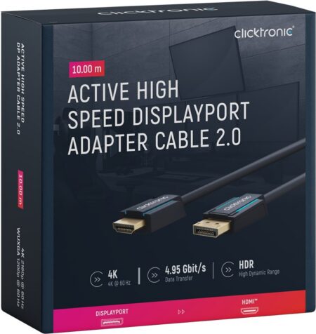 Cablu Profesional Clicktronic DisplayPort la HDMI 10m aurit v2.0 4K 60Hz 10.2Gbit/s AWG26 44927 - imagine 8