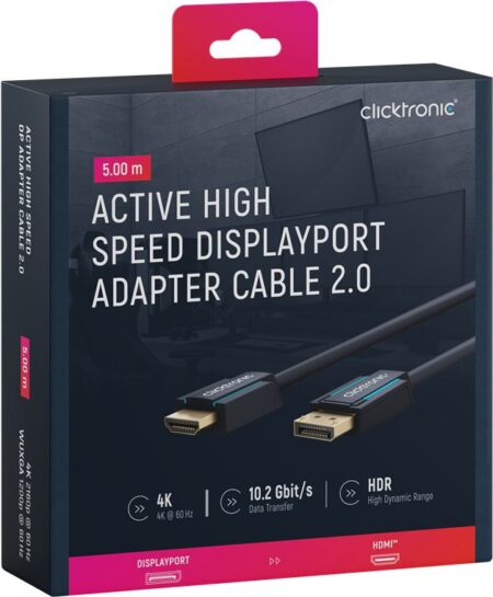 Cablu Profesional Clicktronic DisplayPort la HDMI 5m aurit v2.0 4K 60Hz 10.2Gbit/s AWG26 44926 - imagine 8