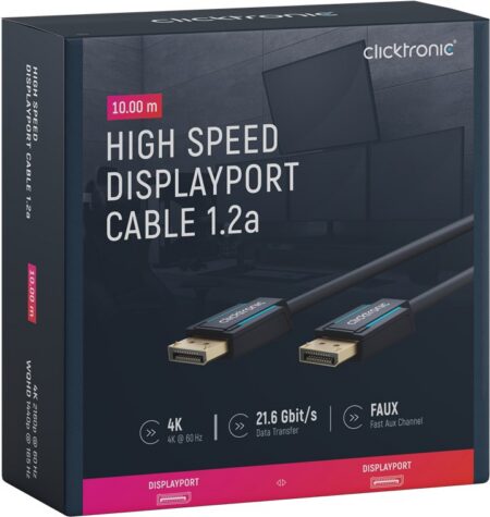 Cablu Profesional DisplayPort - DisplayPort 10m v1.2a 4K 60Hz 21.6Gbit/s AWG26 OFC Clicktronic 70715 - imagine 7