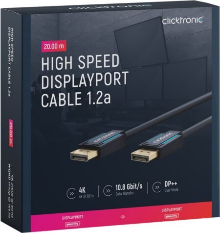 Cablu Profesional DisplayPort - DisplayPort 20m v1.2a 4K 60Hz 21.6Gbit/s AWG24 OFC Clicktronic 70717 - imagine 7