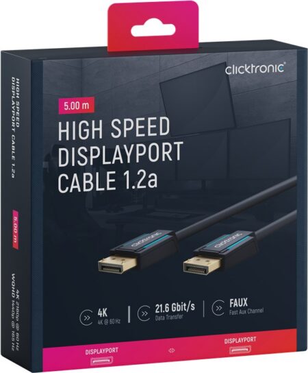 Cablu Profesional DisplayPort - DisplayPort 5m v1.2a 4K 60Hz 21.6Gbit/s AWG26 OFC Clicktronic 70713 - imagine 7