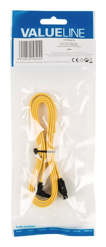 Cablu SATA 6Gb/s SATA 7pin mama cu blocare - SATA 7-pin mama 90grade cu blocare 1m galben VALUELINE - imagine 2