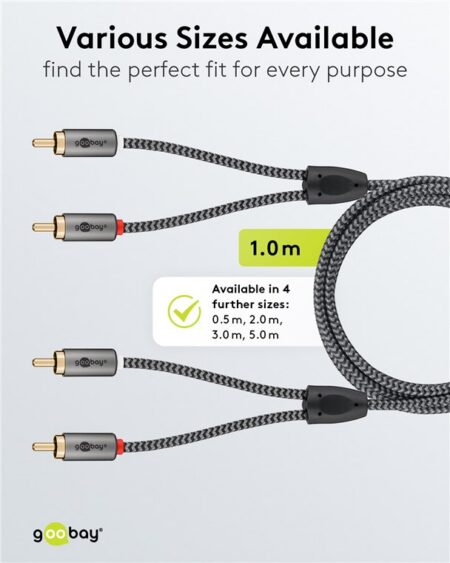 Cablu stereo 2x RCA tata-tata 1m premium extrem de flexibil textil negru Goobay Plus 65292 - imagine 4
