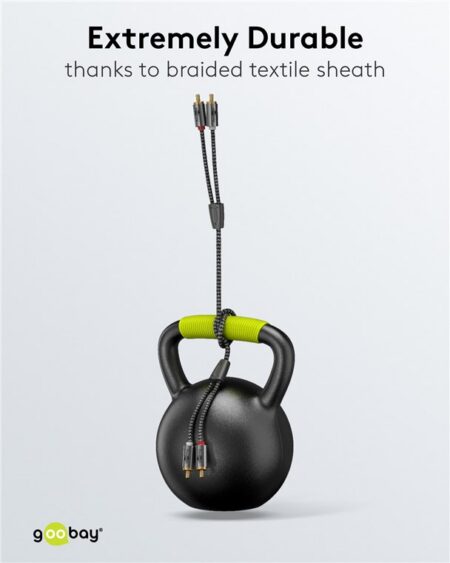 Cablu stereo 2x RCA tata-tata 1m premium extrem de flexibil textil negru Goobay Plus 65292 - imagine 7