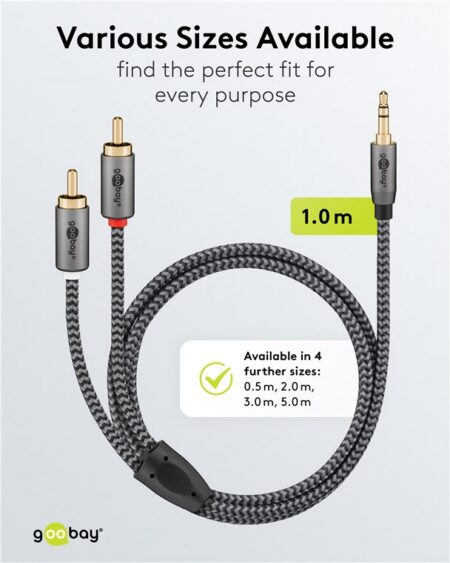 Cablu stereo premium extrem de flexibil textil 1m Jack 3.5 mm tata - 2x RCA tata negru Goobay Plus 65285 - imagine 4