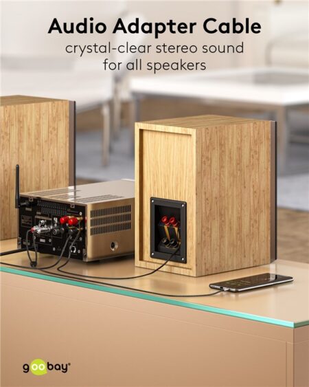 Cablu stereo premium extrem de flexibil textil 1m Jack 3.5 mm tata - 2x RCA tata negru Goobay Plus 65285 - imagine 7
