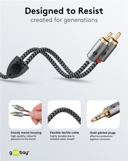 Cablu stereo premium extrem de flexibil textil 2m Jack 3.5 mm tata - 2x RCA tata negru Goobay Plus 65288 - imagine 3