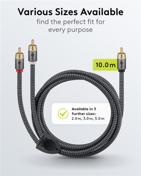 Cablu subwoofer premium flexibil RCA Y 10m RCA tata - 2x RCA tata negru Goobay Plus 65303 - imagine 4