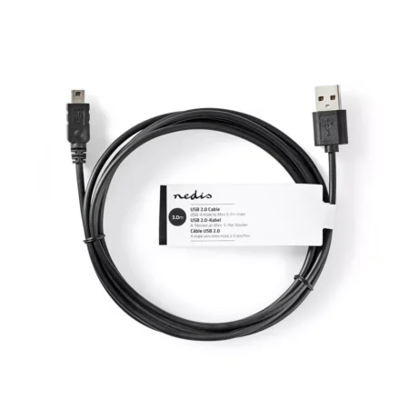 Cablu USB 2.0 A tata - Mini USB 5-Pin tata 3m negru Nedis - imagine 3