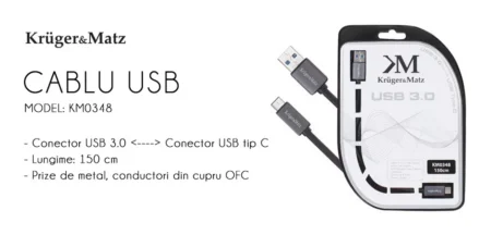 Cablu USB 3.0 cu USB Type C 1m Profesional Kruger&Matz - imagine 3