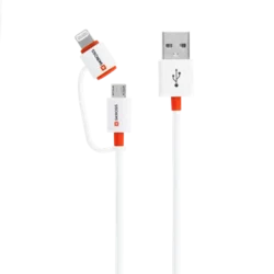 Cablu USB Skross Essentials Line 2 in 1 cu conector micro USB - lightning alb 1m
