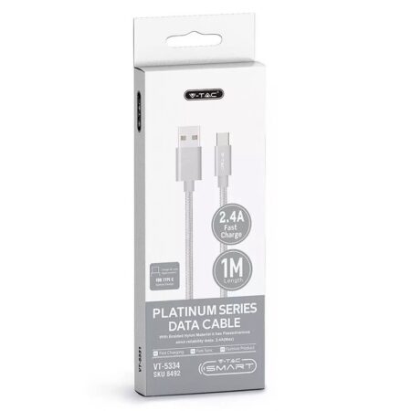 Cablu USB TYPE C 1m argintiu 2.4A PLATINUM EDITION V-Tac SKU-8492 - imagine 4
