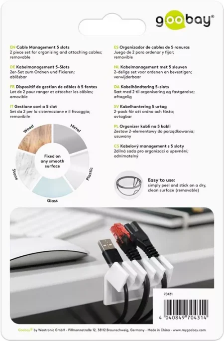 Cleme pentru gestionarea cablurilor cu 5 sloturi Goobay set 2buc alb - imagine 7