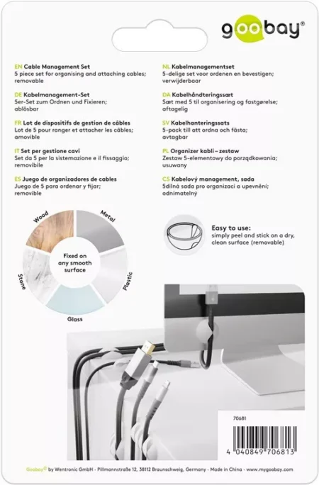 Cleme pentru gestionarea cablurilor Goobay set 5buc alb - imagine 3